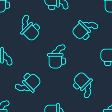 Green line Cup of tea icon isolated seamless pattern on blue background. Vector イラスト素材