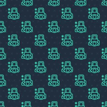 Green line Cyber security icon isolated seamless pattern on blue background Illustrazione stock