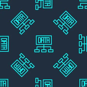 Green line Data analysis icon isolated seamless pattern on blue background Stock Illustration
