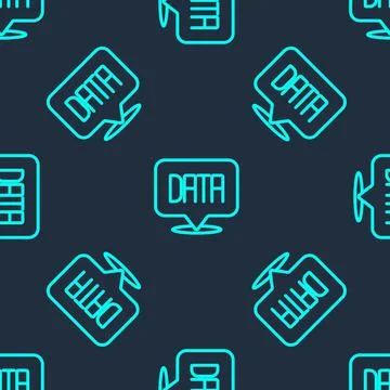 Green line Data analysis icon isolated seamless pattern on blue background 스톡 일러스트