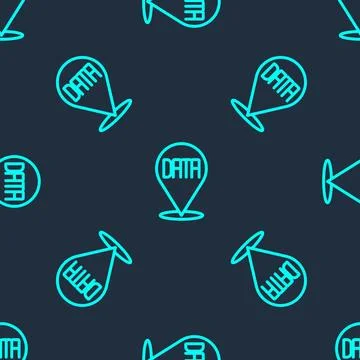 Green line Data analysis icon isolated seamless pattern on blue background Stock Illustration
