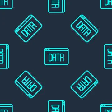 Green line Data analysis icon isolated seamless pattern on blue background Illustrazione stock