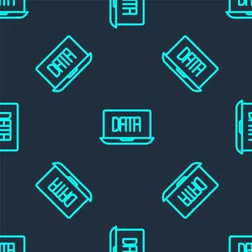 Green line Data analysis icon isolated seamless pattern on blue background... Stock Illustration