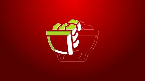 Green line Date fruit in bowl icon isolated on red background. 4K Video motion Stock Footage 156373142