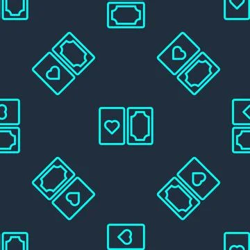 Green line Deck of playing cards icon isolated seamless pattern on blue backg Stock Illustration