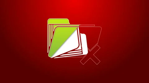 Green line Delete folder icon isolated on red background. Folder with recycle Stock Footage 143363566