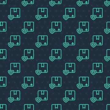 Green line Delivery security with shield icon isolated seamless pattern on blue Stock Illustration