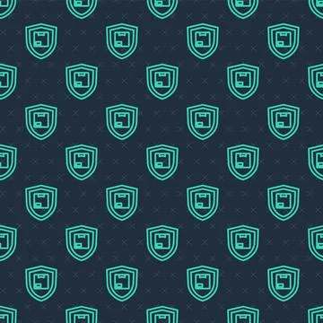 Green line Delivery security with shield icon isolated seamless pattern on blue Stock Illustration
