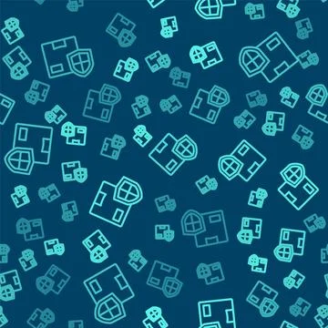 Green line Delivery security with shield icon isolated seamless pattern on blue Stock Illustration