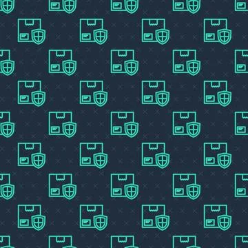 Green line Delivery security with shield icon isolated seamless pattern on blue Stockillustratie