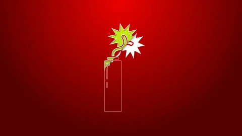 Green line Detonate dynamite bomb stick clock icon isolated on red background Stock Footage 143753291