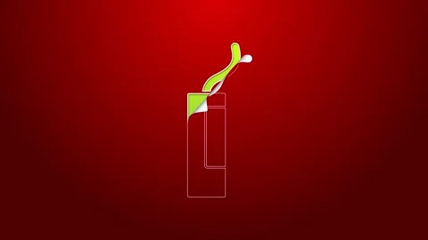 Green line Detonate dynamite bomb stick icon isolated on red background. Time Stock Footage 147226751