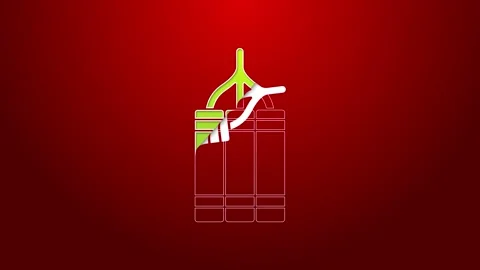 Green line Detonate dynamite bomb stick icon isolated on red background. Time Stock Footage 147227178