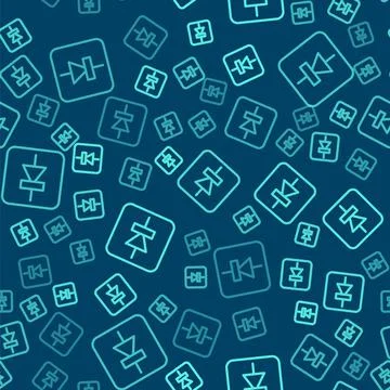 Green line Diode in electronic circuit icon isolated seamless pattern on blue Stock Illustration