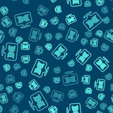 Green line DNA symbol icon isolated seamless pattern on blue background. Vector イラスト素材