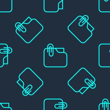 Green line Document folder with paper clip icon isolated seamless pattern on Illustrazione stock