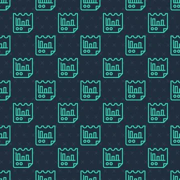 Green line Document with graph chart icon isolated seamless pattern on blue b Stock Illustration