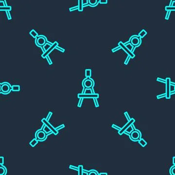 Green line Drawing compass icon isolated seamless pattern on blue background Stock Illustration