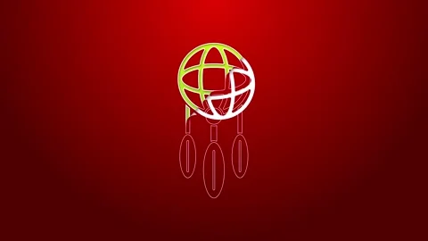 Green line Dream catcher with feathers icon isolated on red background. 4K Video Stock Footage 147227248