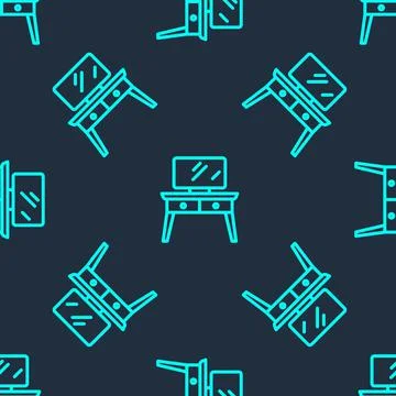 Green line Dressing table icon isolated seamless pattern on blue background イラスト素材