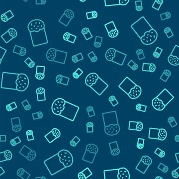 Green line Easter cake icon isolated seamless pattern on blue background. Hap Illustrazione stock