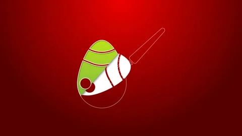 Green line Easter egg and paint brush icon isolated on red background. Happy Stock Footage 143886251