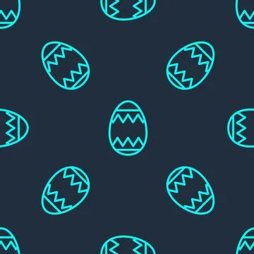 Green line Easter egg icon isolated seamless pattern on blue background. Happy Stock Illustration