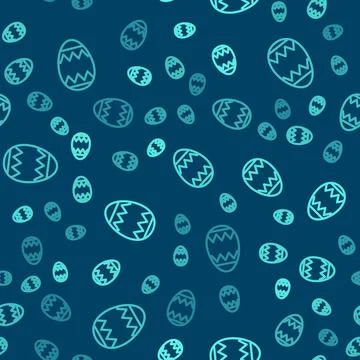 Green line Easter egg icon isolated seamless pattern on blue background. Ha.. イラスト素材