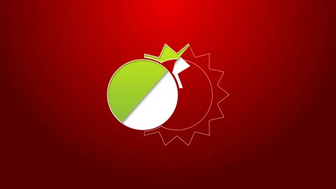 Green line Eclipse of the sun icon isolated on red background. Total sonar Stock Footage 143885175