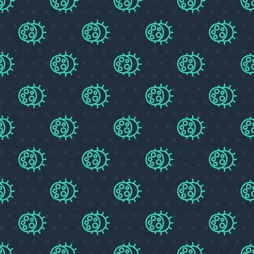 Green line Eclipse of the sun icon isolated seamless pattern on blue backgrou Stock Illustration