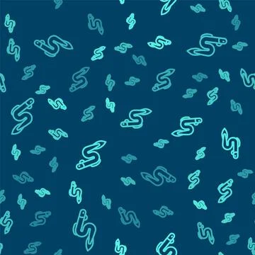 Green line Eel fish icon isolated seamless pattern on blue background. Vector イラスト素材
