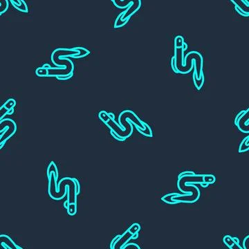 Green line Eel fish icon isolated seamless pattern on blue background. Vector Stock Illustration