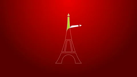 Green line Eiffel tower icon isolated on red background. France Paris landmark Stock Footage 143364645
