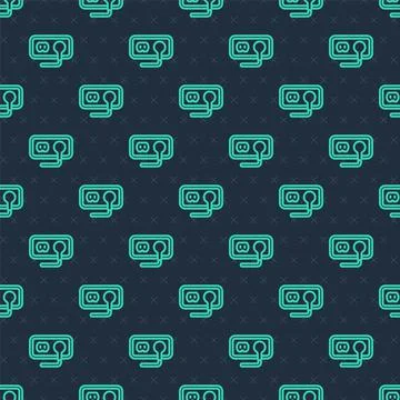 Green line Electrical outlet icon isolated seamless pattern on blue backgroun 스톡 일러스트