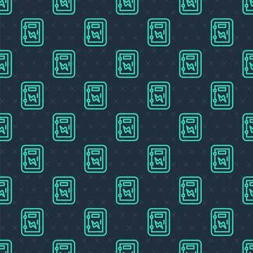 Green line Electrical panel icon isolated seamless pattern on blue background 스톡 일러스트