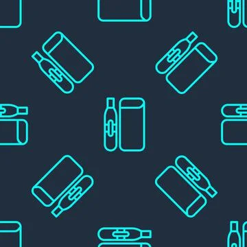 Green line Electronic cigarette icon isolated seamless pattern on blue イラスト素材