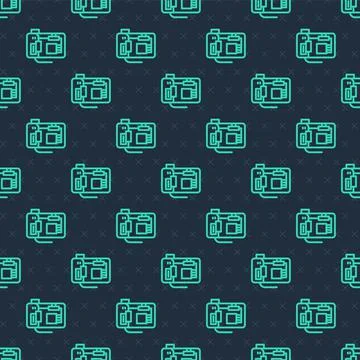 Green line Electronic computer components motherboard digital chip integrated 스톡 일러스트