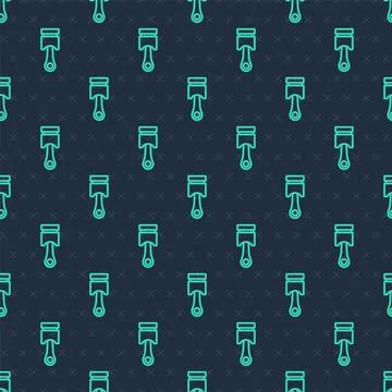 Green line Engine piston icon isolated seamless pattern on blue background. Car 스톡 일러스트