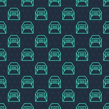 Green line Envelope icon isolated seamless pattern on blue background. Received Illustrazione stock