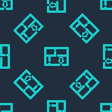 Green line Evacuation plan icon isolated seamless pattern on blue background Ilustración de archivo