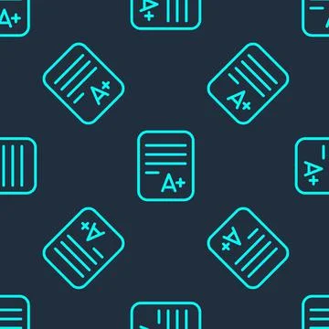 Green line Exam sheet with A plus grade icon isolated seamless pattern on blue 스톡 일러스트