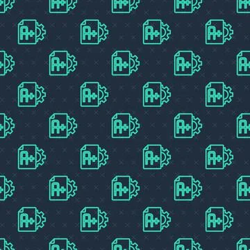 Green line Exam sheet with A plus grade icon isolated seamless pattern on blu 스톡 일러스트