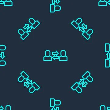 Green line Exchange work icon isolated seamless pattern on blue background Stock Illustration