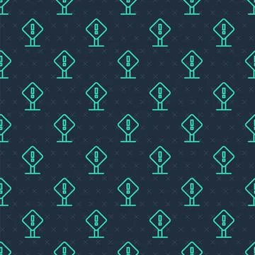 Green line Exclamation mark in square frame icon isolated seamless pattern on Stock Illustration