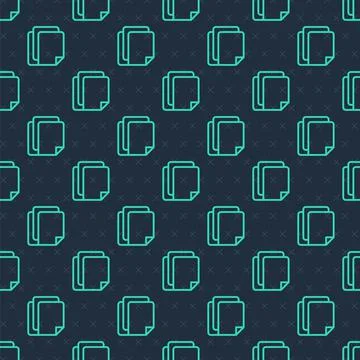 Green line File document icon isolated seamless pattern on blue background Stock Illustration