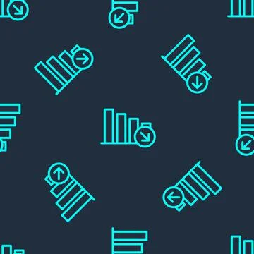 Green line Financial growth decrease icon isolated seamless pattern on blue Stock Illustration
