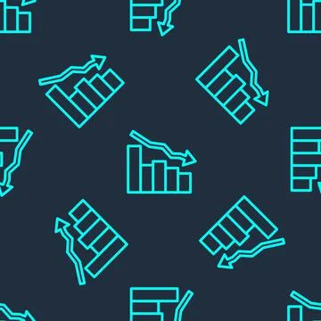 Green line Financial growth decrease icon isolated seamless pattern on blue Stock Illustration