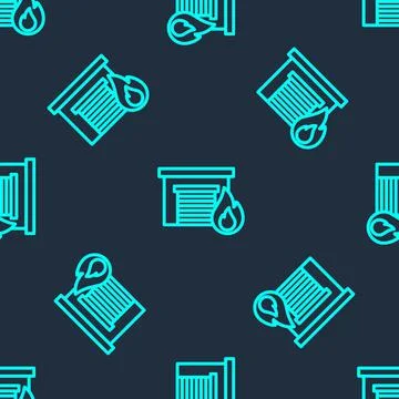 Green line Fire in burning garage icon isolated seamless pattern on blue Illustrazione stock