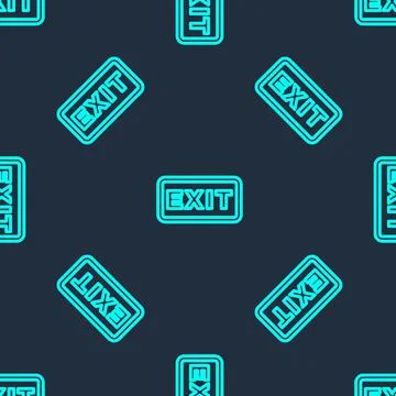 Green line Fire exit icon isolated seamless pattern on blue background. Fire Stockillustratie