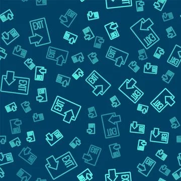 Green line Fire exit icon isolated seamless pattern on blue background. Fire 库存插图